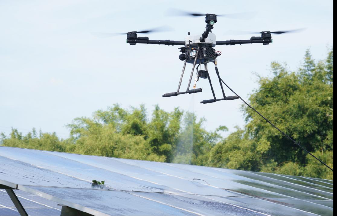 HoverWash drone cleaning solar arrays
