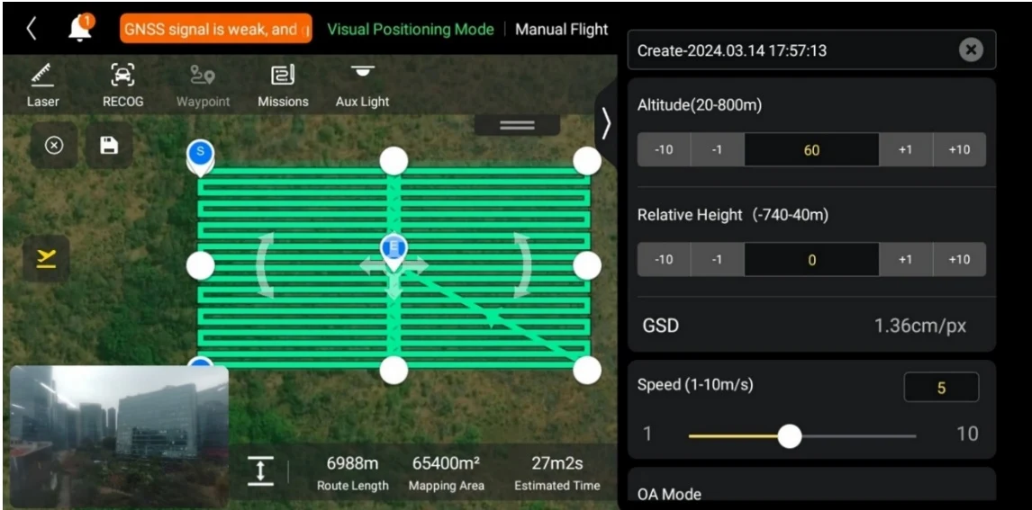 Rectangle Mission Interface (before takeoff)