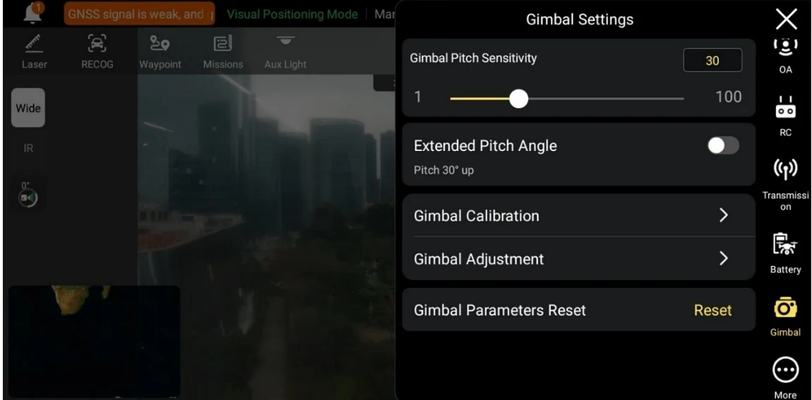 "Gimbal Settings" Interface