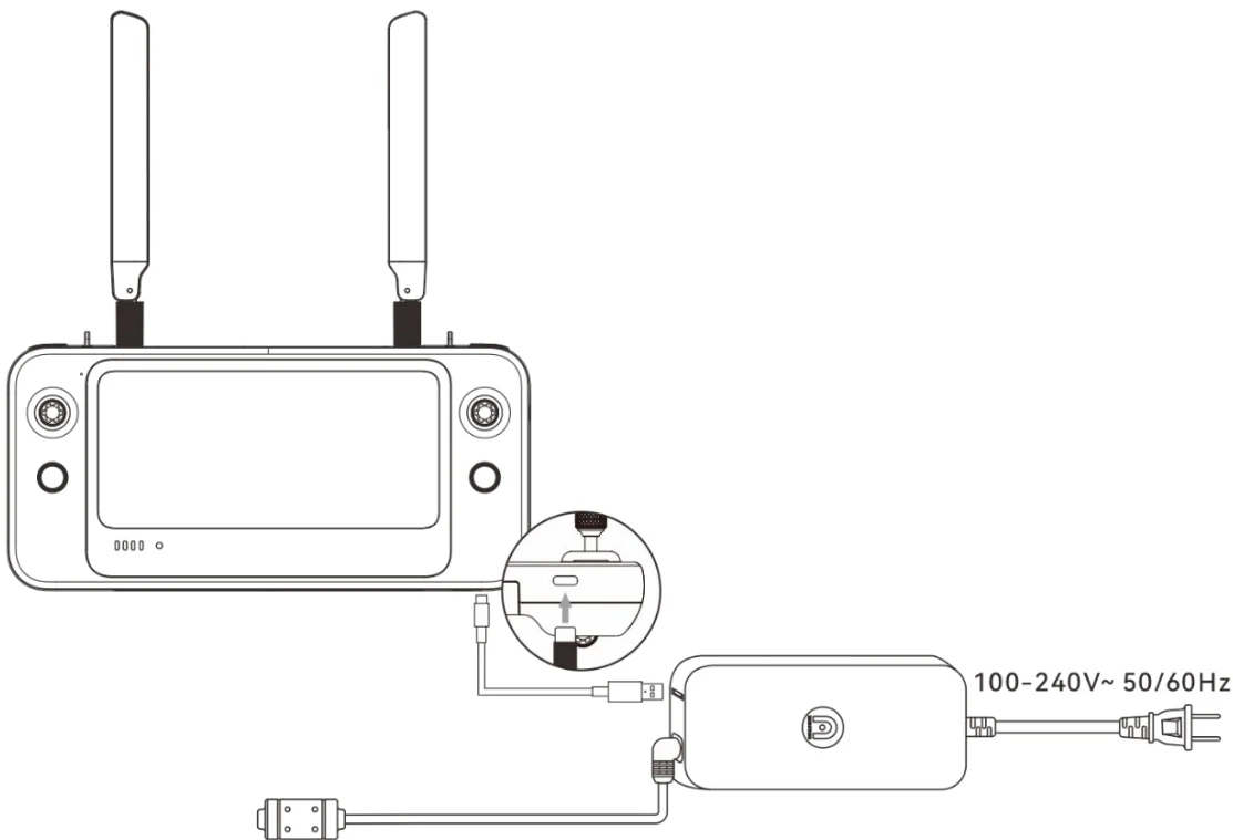 Use the RC charger to charge the remote controller